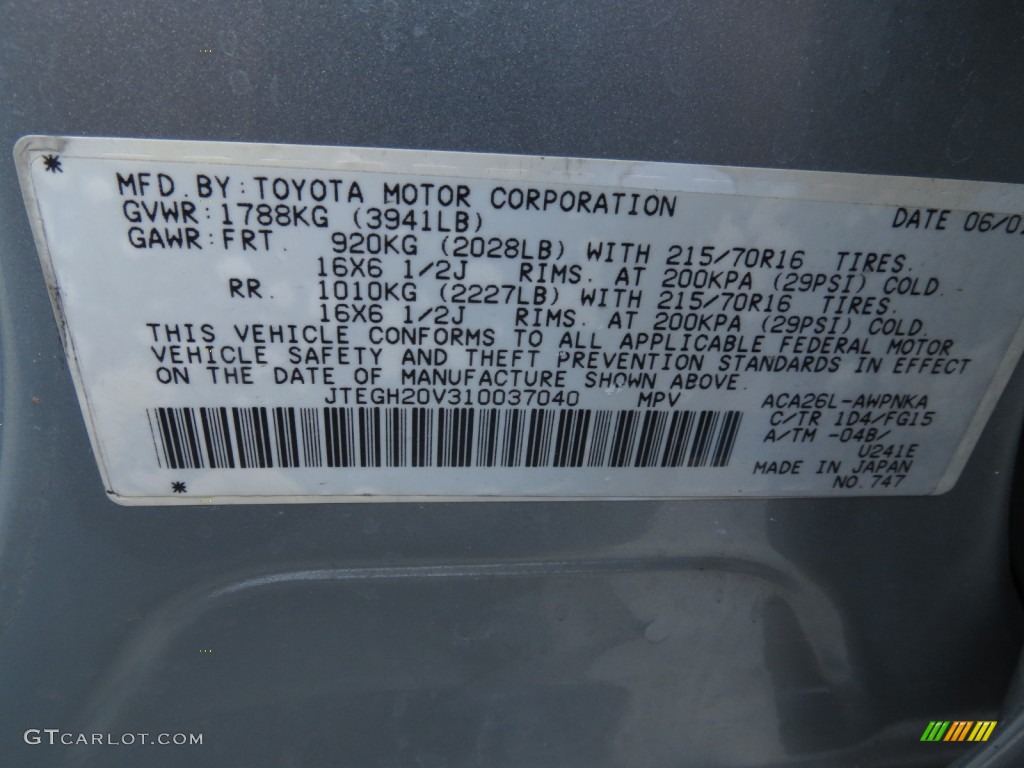 2001 RAV4 Color Code 1D4 for Titanium Photo #72694825