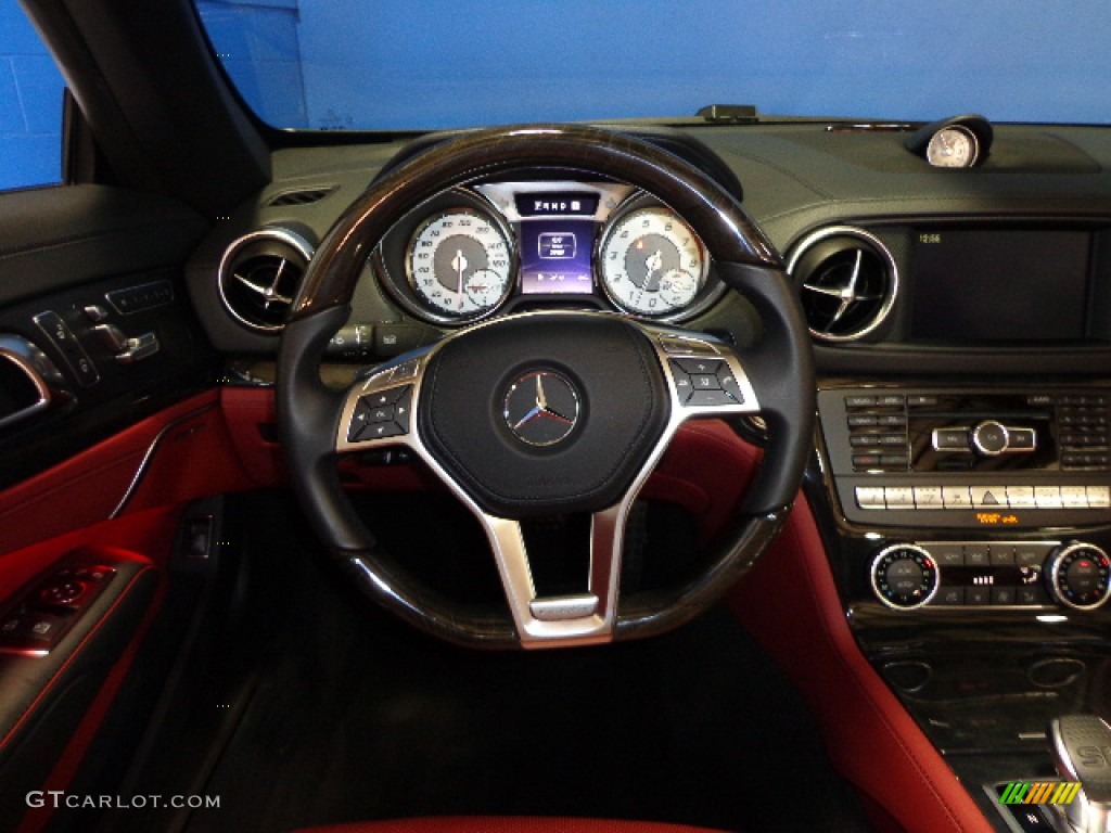 2013 Mercedes-Benz SL 550 Roadster Red/Black Steering Wheel Photo #72695107