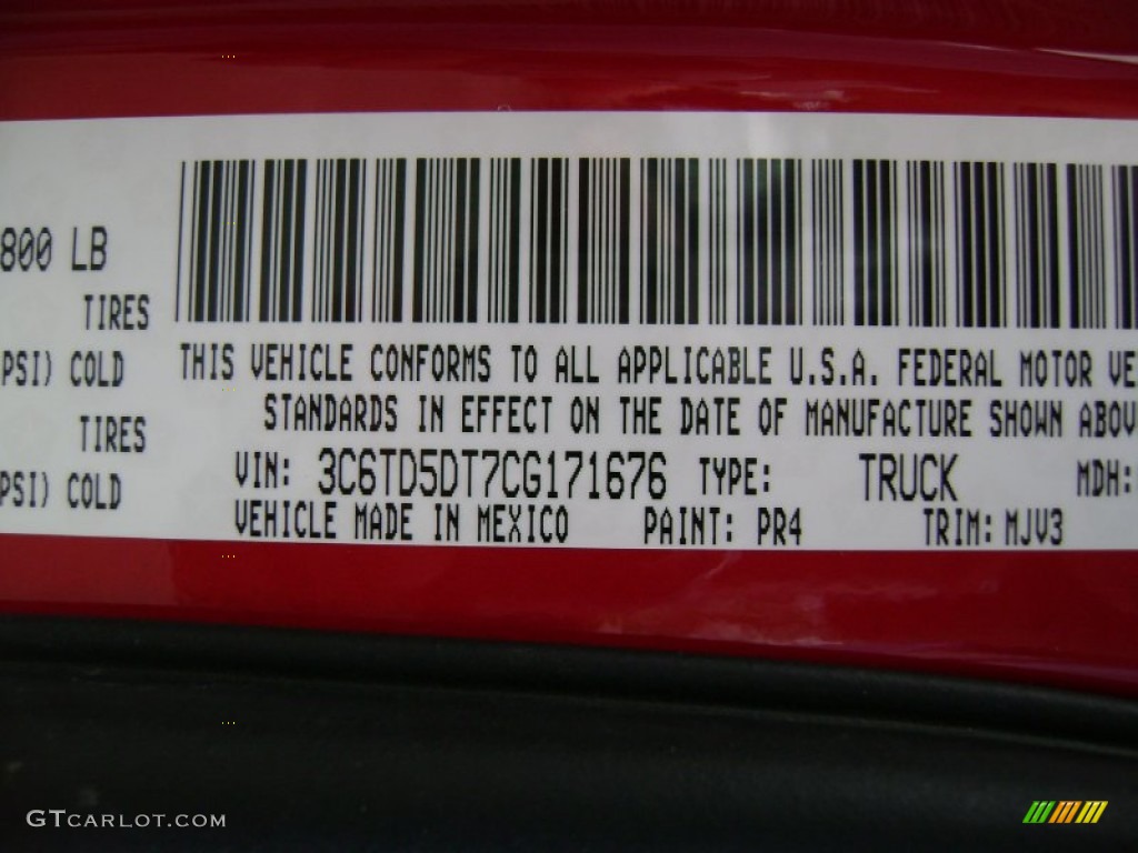 2012 Ram 2500 HD Color Code PR4 for Bright Red Photo #72696964
