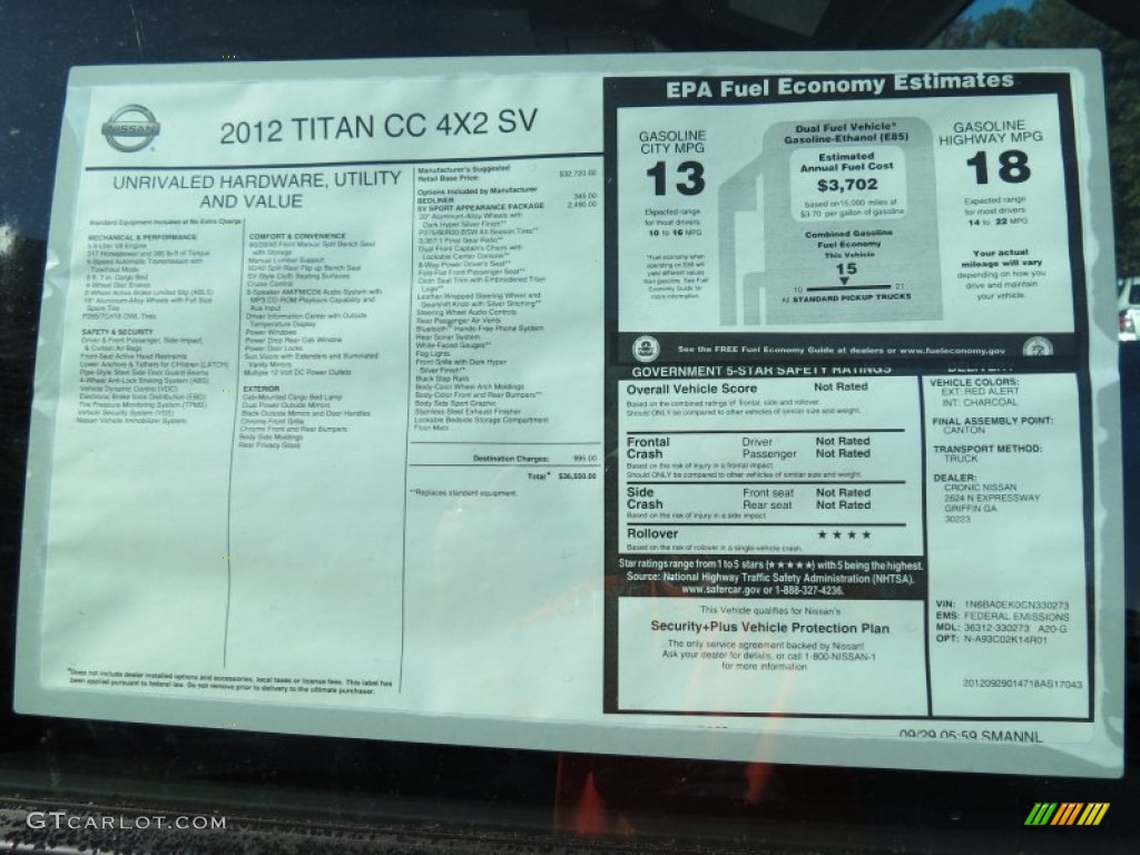 2012 Nissan Titan SV Crew Cab Window Sticker Photo #72707221