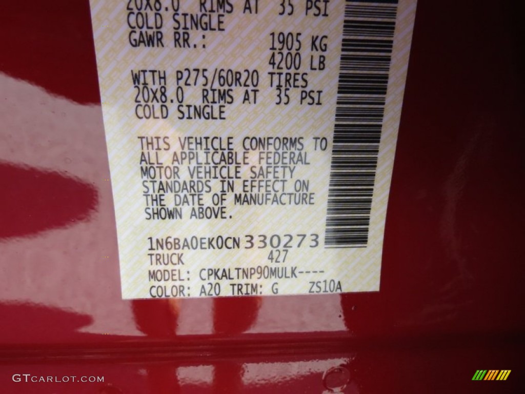2012 Titan Color Code A20 for Red Alert Photo #72707339