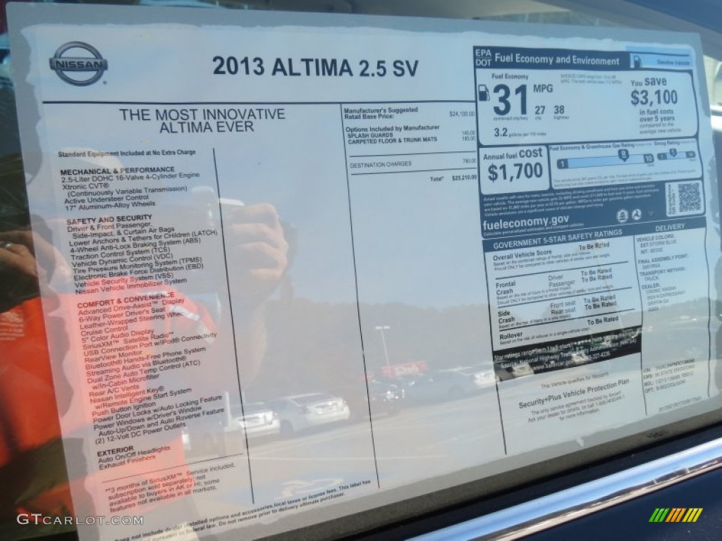 2013 Nissan Altima 2.5 SV Window Sticker Photo #72709748