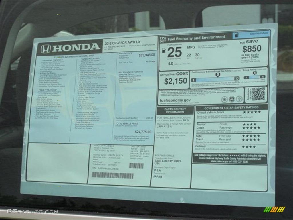 2013 Honda CR-V LX AWD Window Sticker Photo #72709966