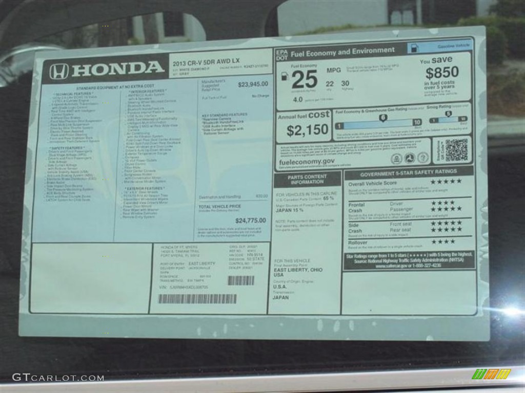 2013 Honda CR-V LX AWD Window Sticker Photo #72710273