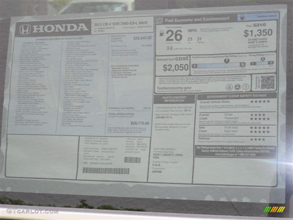 2013 Honda CR-V EX-L Window Sticker Photo #72710576