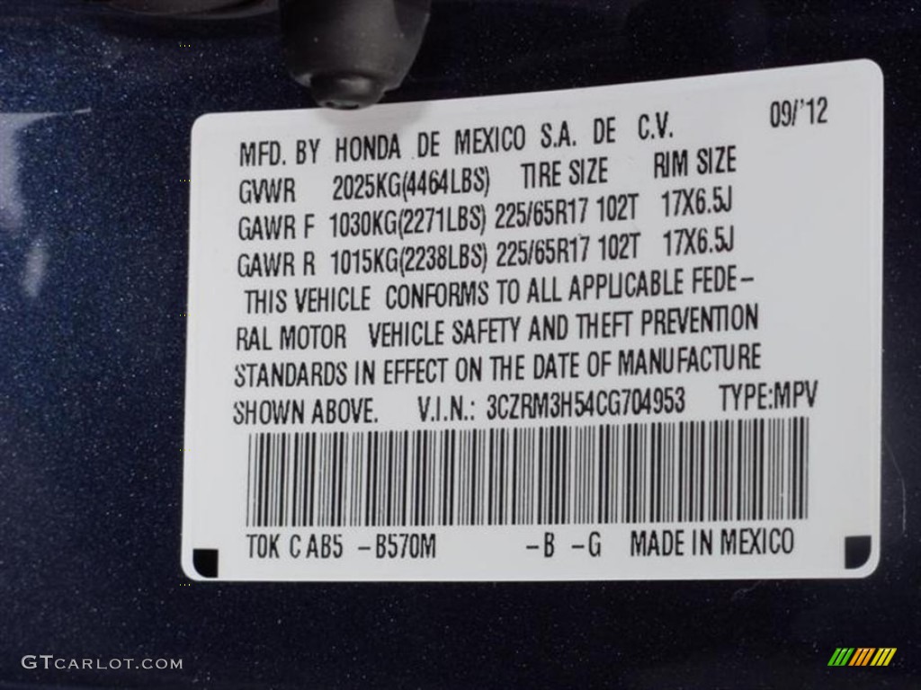 2012 CR-V EX - Twilight Blue Metallic / Gray photo #10