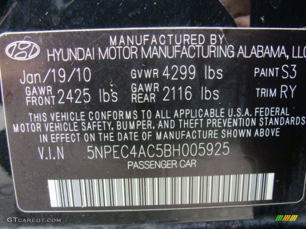 2011 Sonata Limited - Midnight Black / Black photo #32
