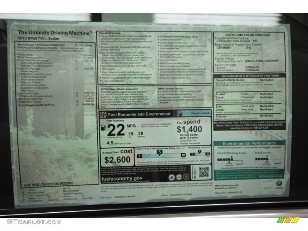 2013 BMW 7 Series 740Li Sedan Window Sticker Photo #72722957