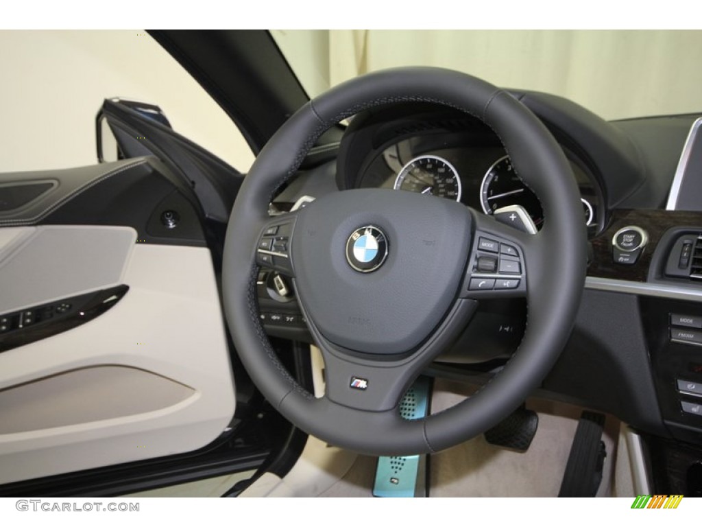 2013 BMW 6 Series 650i Convertible Ivory White Steering Wheel Photo #72723527