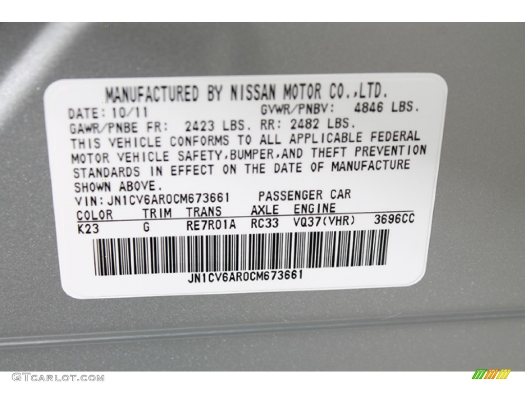 2012 G Color Code K23 for Liquid Platinum Photo #72724900