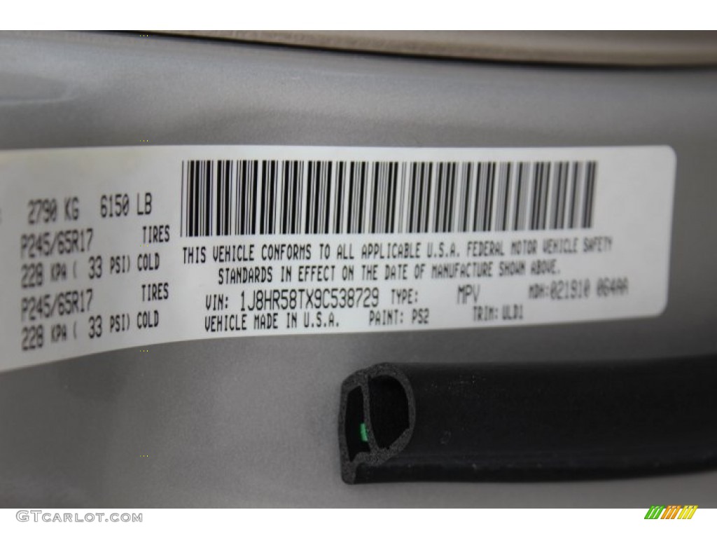 2009 Grand Cherokee Color Code PS2 for Bright Silver Metallic Photo #72736478
