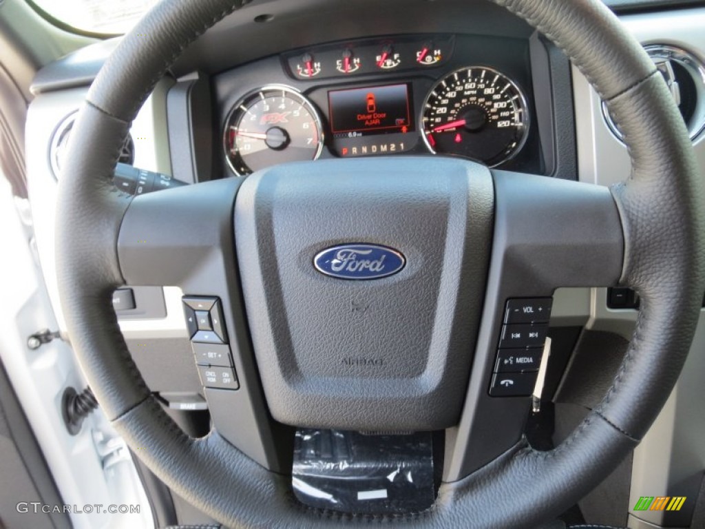 2013 Ford F150 FX4 SuperCrew 4x4 Black Steering Wheel Photo #72743279