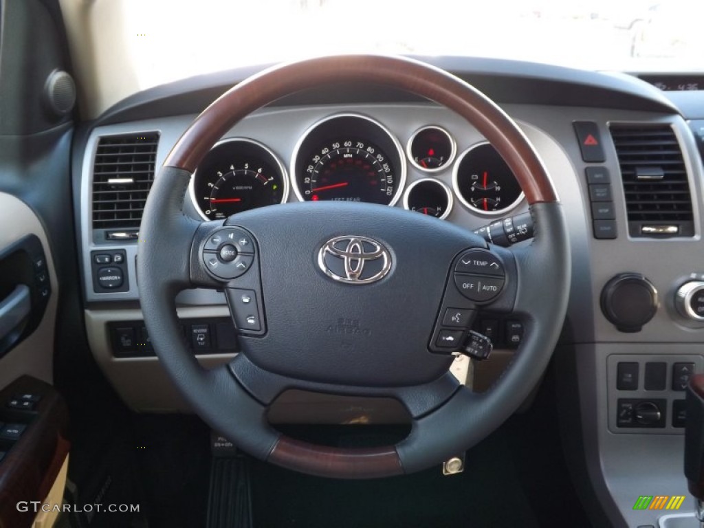 2013 Toyota Sequoia Platinum Sand Beige Steering Wheel Photo #72746811