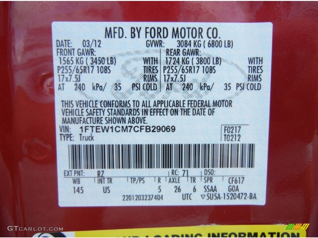 2012 F150 Color Code RZ for Red Candy Metallic Photo #72754412