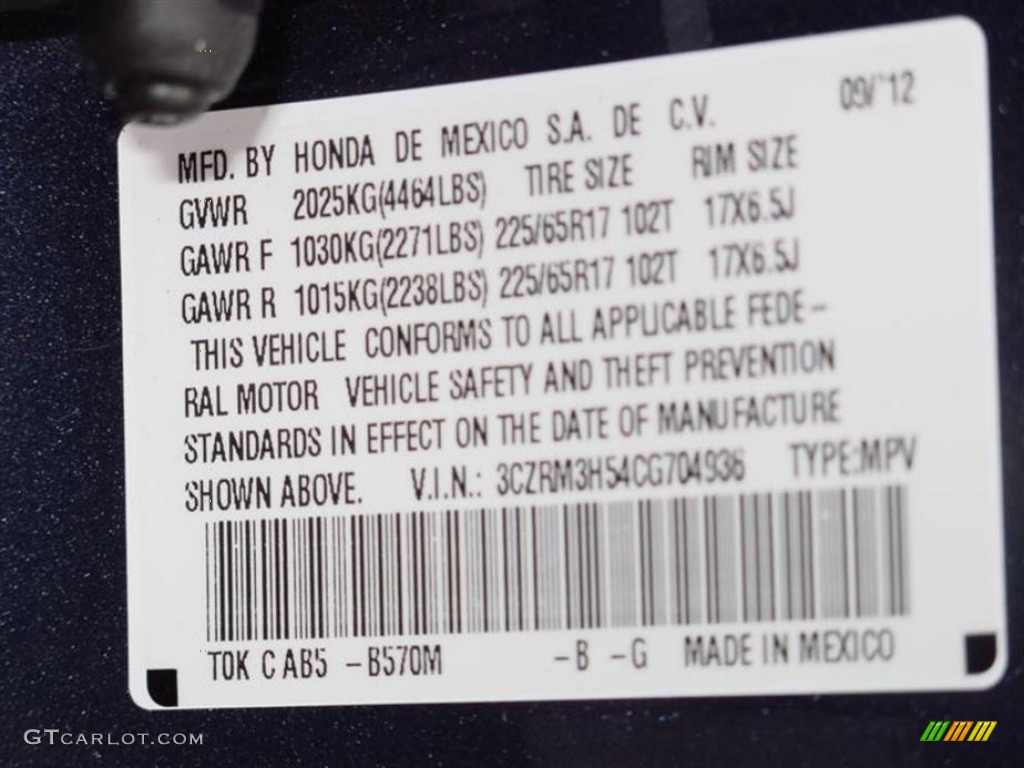 2012 CR-V EX - Twilight Blue Metallic / Gray photo #10