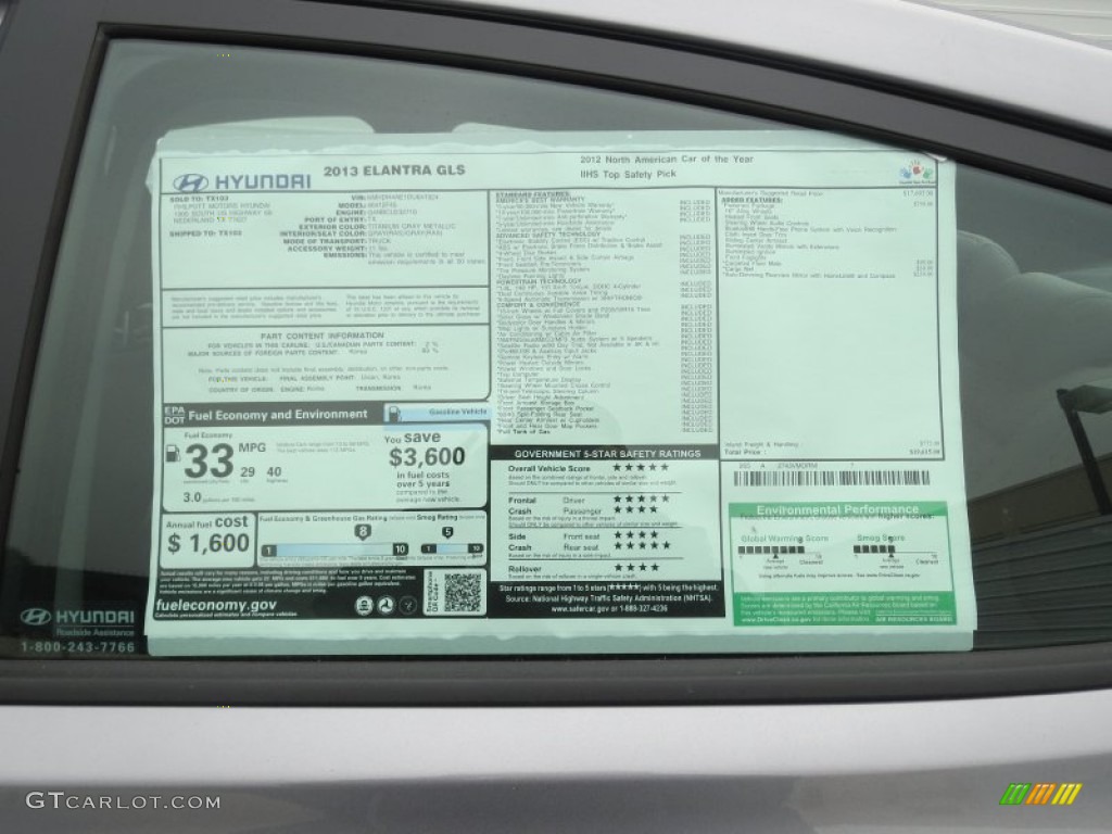 2013 Elantra GLS - Titanium Gray Metallic / Gray photo #31
