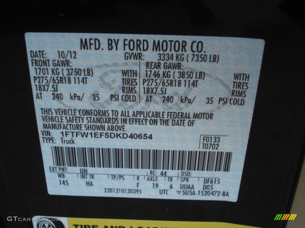 2013 F150 Color Code UH for Tuxedo Black Metallic Photo #72776890