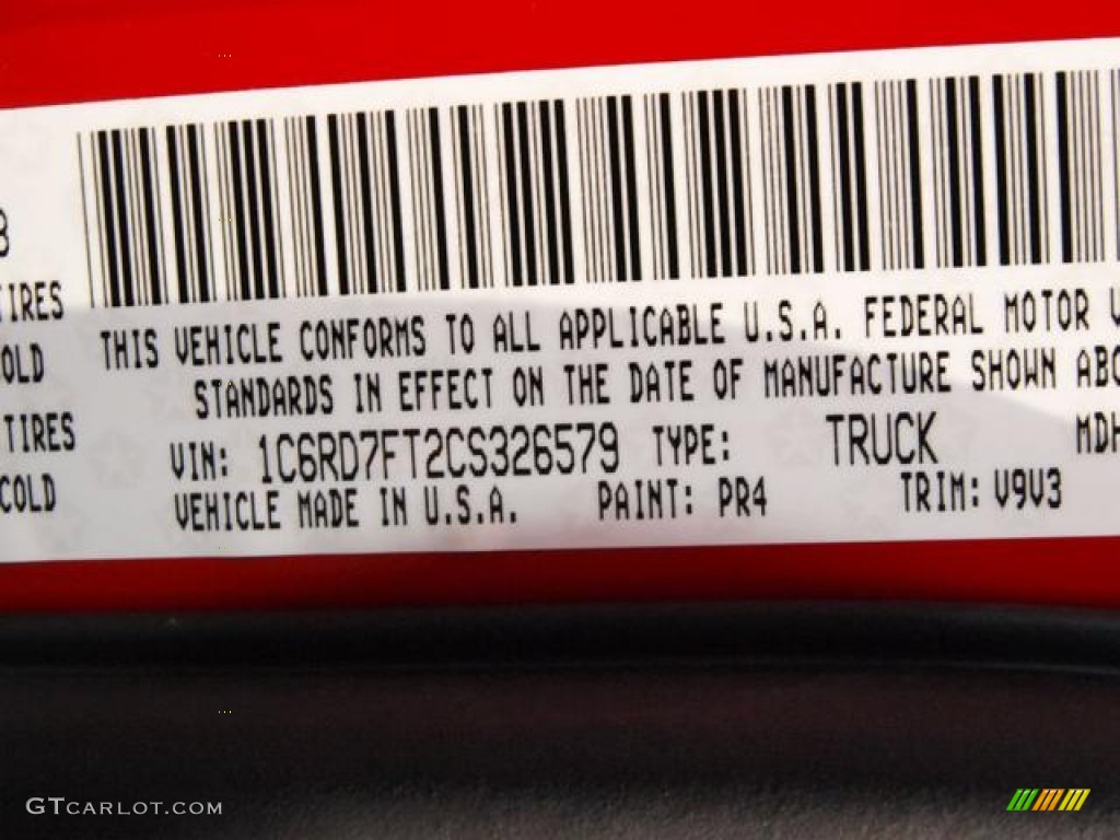 2012 Ram 1500 Color Code PR4 for Flame Red Photo #72790459
