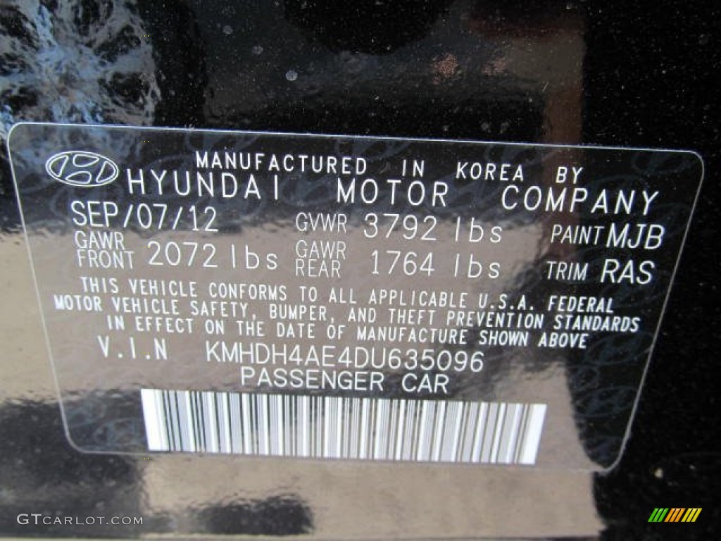 2013 Elantra Limited - Black / Gray photo #10