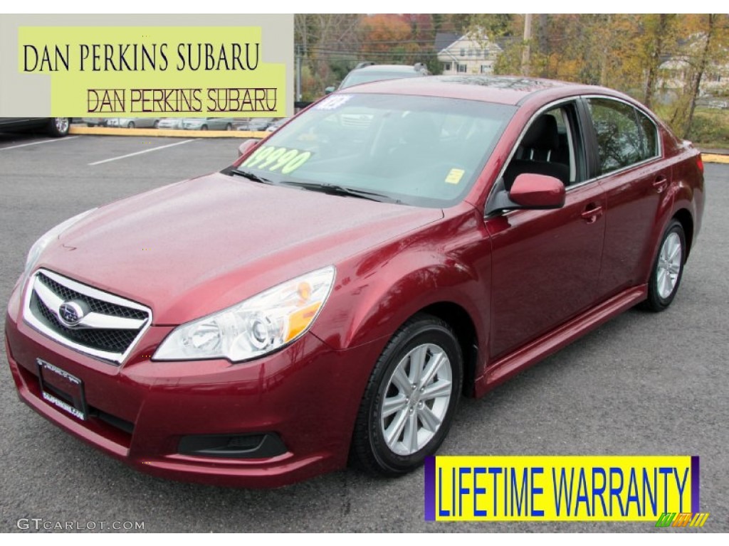 2010 Legacy 2.5i Premium Sedan - Ruby Red Pearl / Off Black photo #1