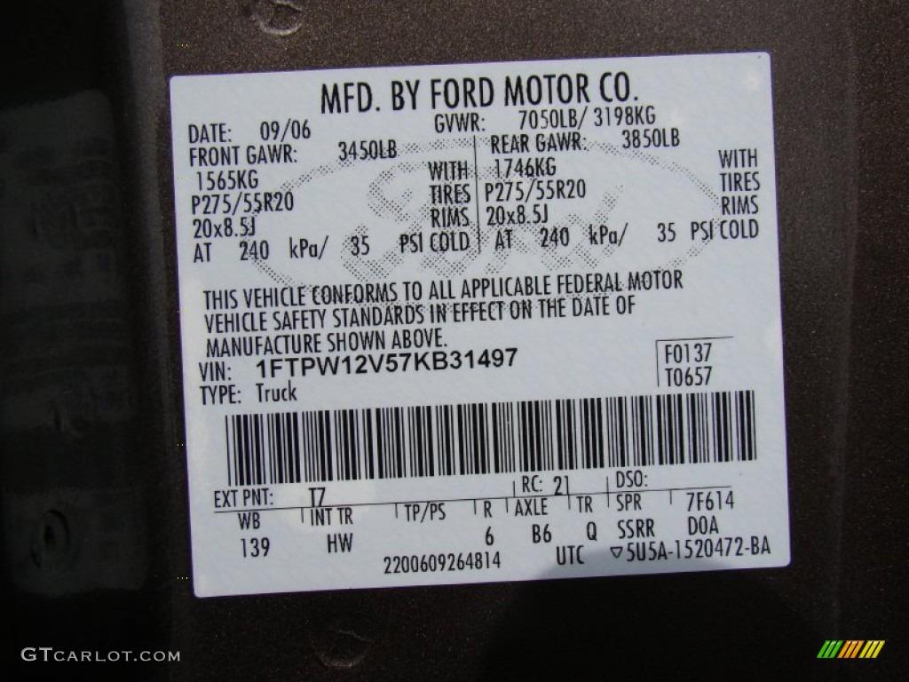 2007 F150 Color Code T7 for Dark Stone Metallic Photo #72804796