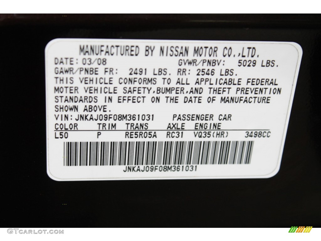 2008 Infiniti EX 35 Journey AWD Color Code Photos