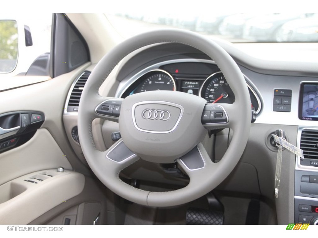 2013 Audi Q7 3.0 TDI quattro Cardamom Beige Steering Wheel Photo #72805338