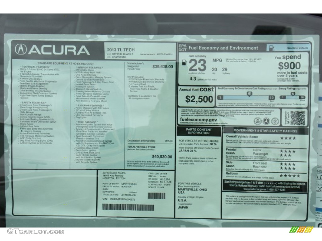 2013 Acura TL Technology Window Sticker Photo #72812212
