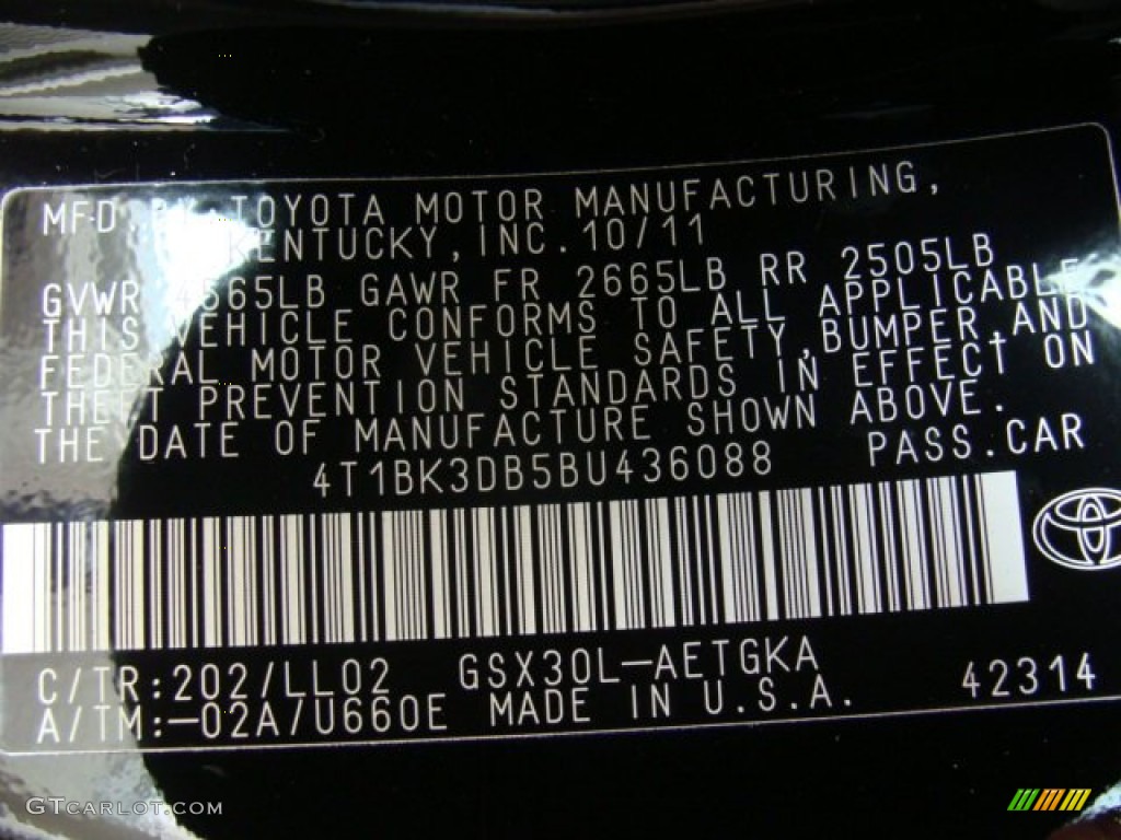 2011 Toyota Avalon Standard Avalon Model Color Code Photos