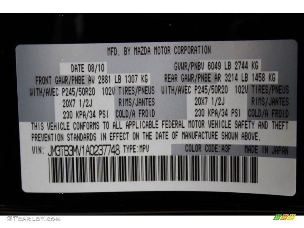 2010 Mazda CX-9 Grand Touring AWD Color Code Photos