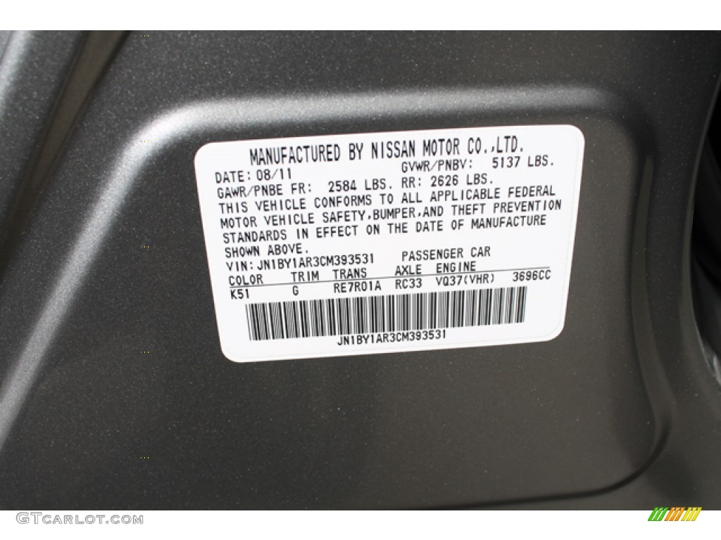 2012 M Color Code K51 for Platinum Graphite Photo #72827829