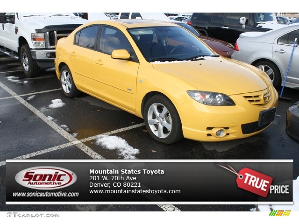 2004 MAZDA3 s Sedan - Solar Yellow Mica / Black photo #1