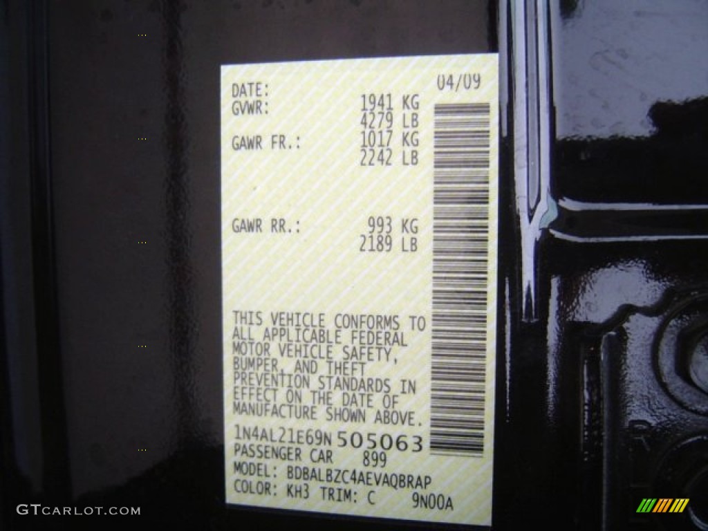 2009 Altima Color Code KH3 for Super Black Photo #72840318