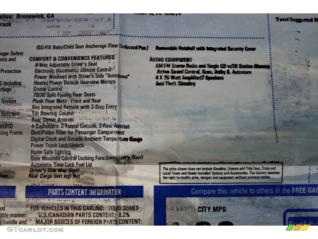 2004 Volvo V40 Standard V40 Model Window Sticker Photo #72846420