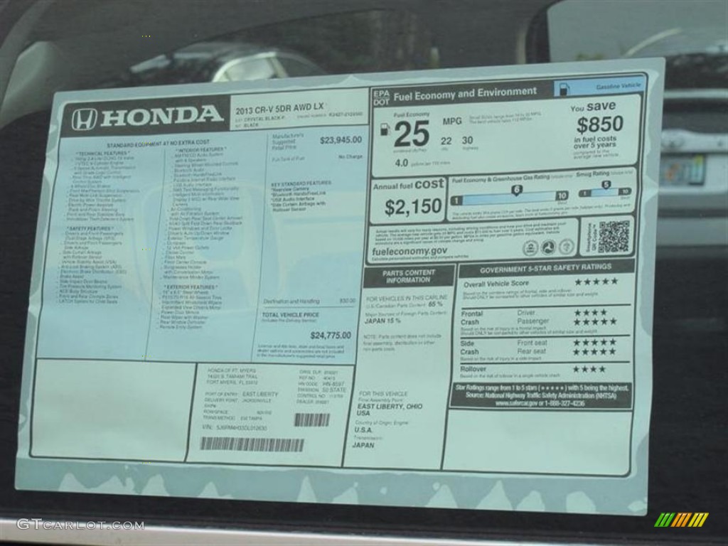 2013 Honda CR-V LX AWD Window Sticker Photo #72846426