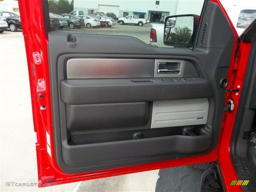 2013 Ford F150 SVT Raptor SuperCrew 4x4 Raptor Black Leather/Cloth Door Panel Photo #72853830