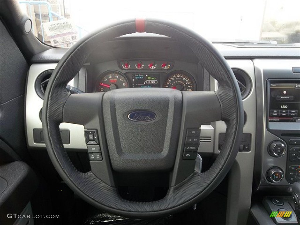 2013 Ford F150 SVT Raptor SuperCrew 4x4 Raptor Black Leather/Cloth Steering Wheel Photo #72854188