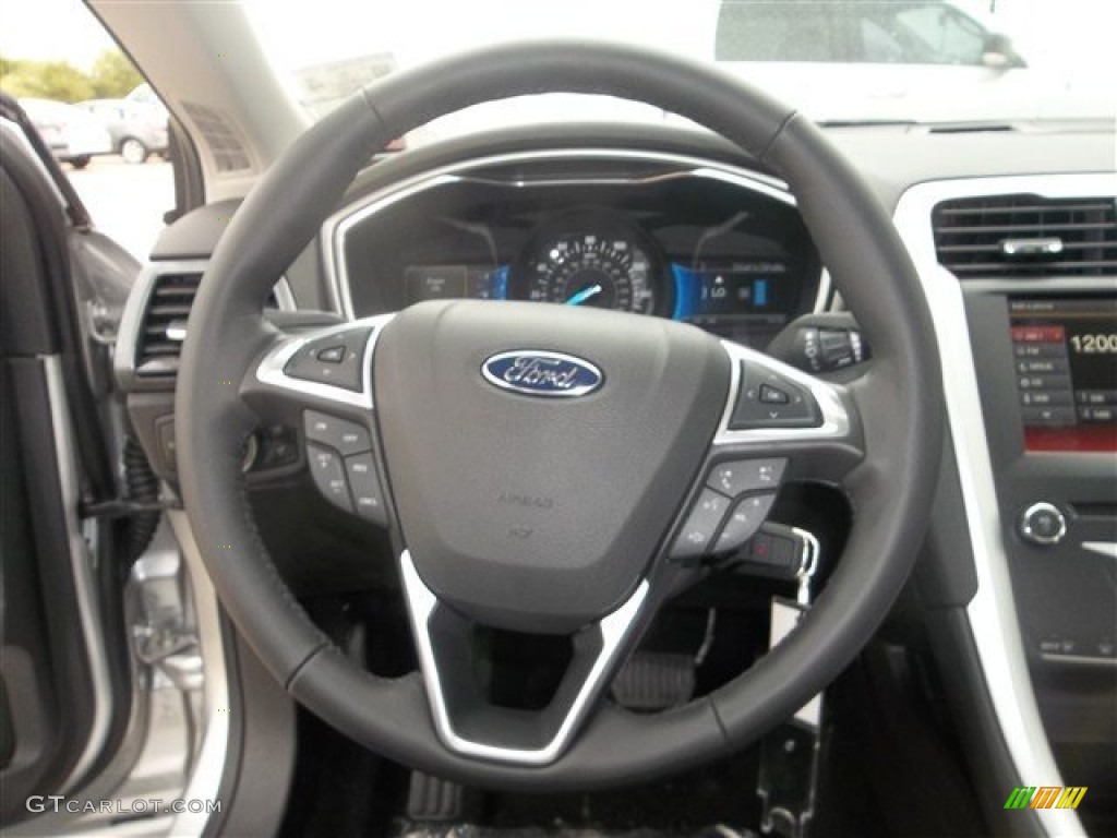 2013 Ford Fusion SE 1.6 EcoBoost SE Appearance Package Charcoal Black/Red Stitching Steering Wheel Photo #72854838