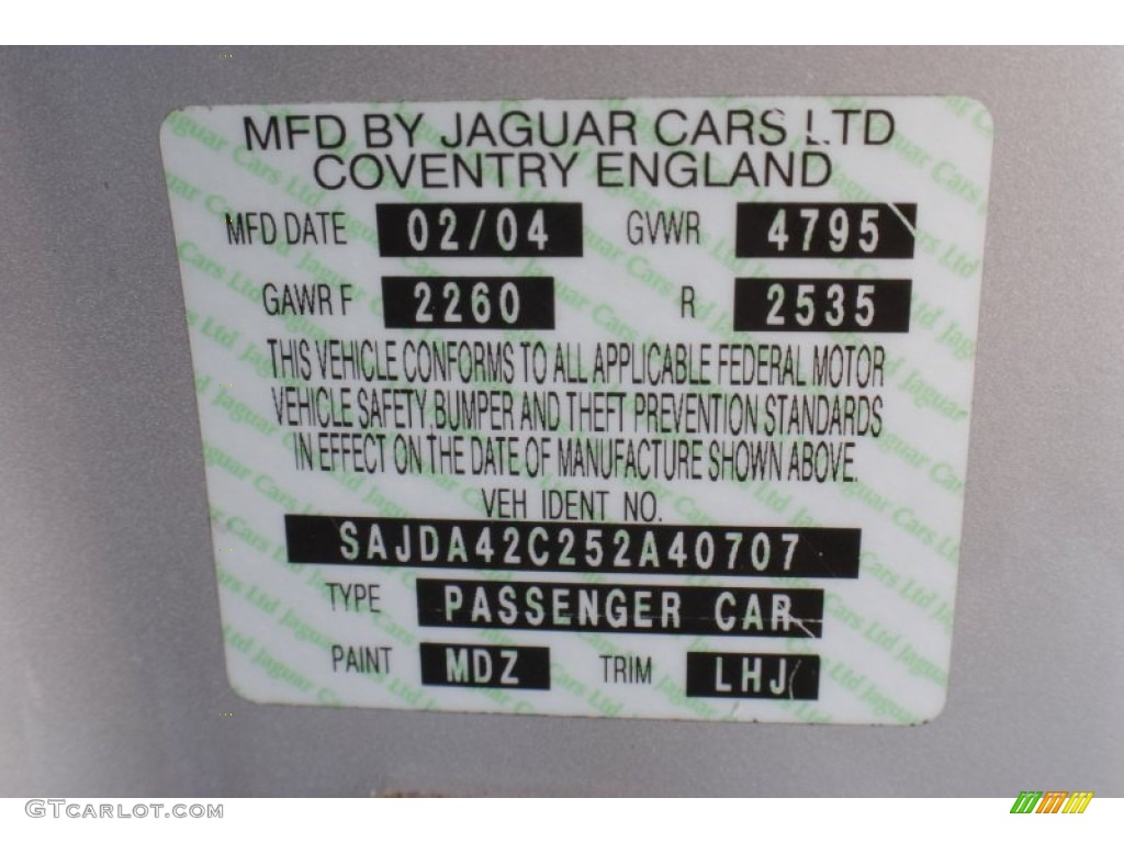 2005 XK Color Code MDZ for Platinum Silver Metallic Photo #72859197