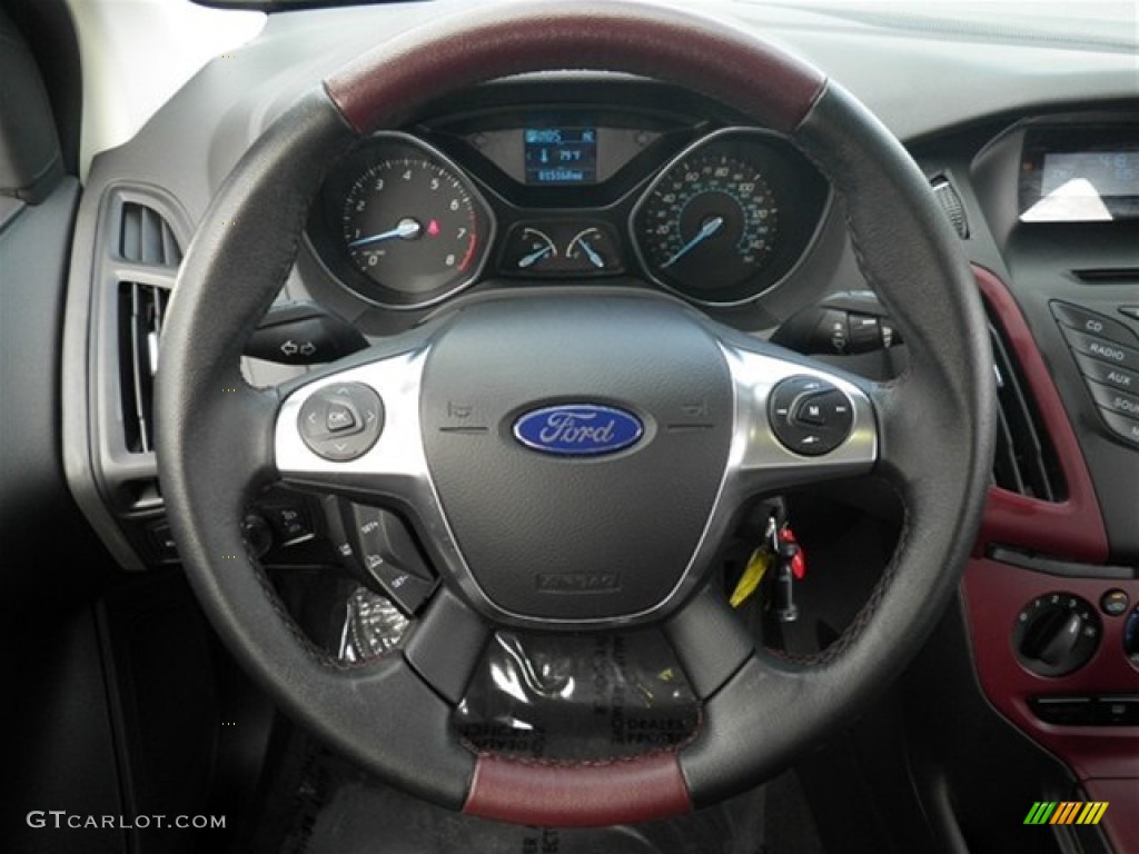 2012 Ford Focus SE Sport Sedan Tuscany Red Leather Steering Wheel Photo #72863364