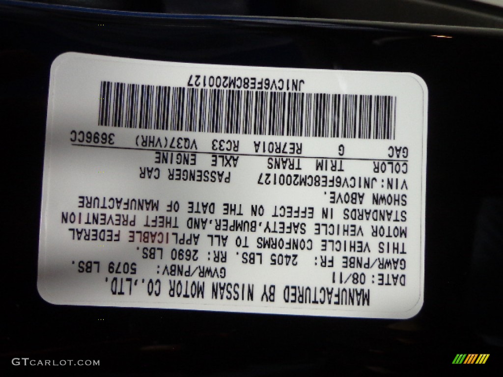 2012 Infiniti G 37 Convertible Color Code Photos