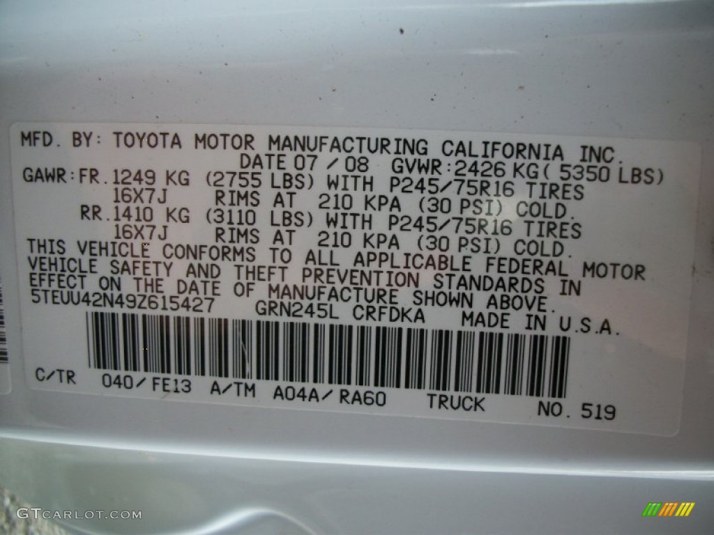 2009 Toyota Tacoma V6 Access Cab 4x4 Parts Photos
