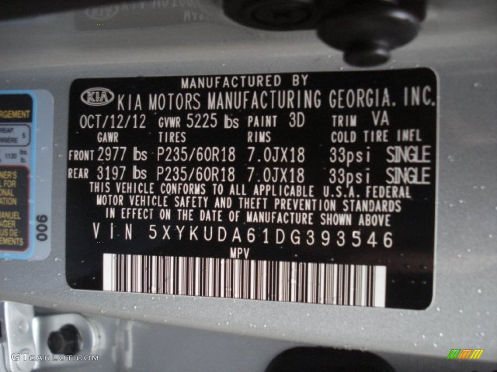 2013 Sorento Color Code 3D for Bright Silver Photo #72870432