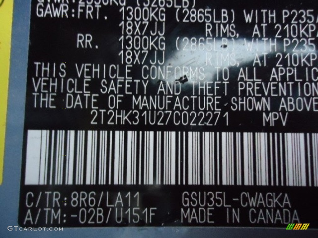 2007 RX Color Code 8R6 for Breakwater Blue Metallic Photo #72874086