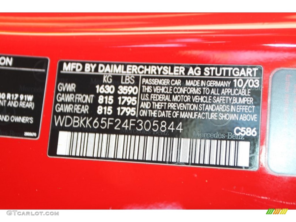 2004 SLK Color Code 586 for Magma Red Photo #72883956