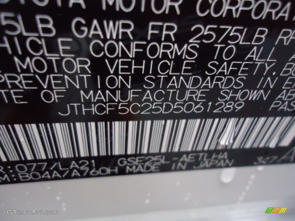 2013 IS Color Code 077 for Starfire White Pearl Photo #72896670
