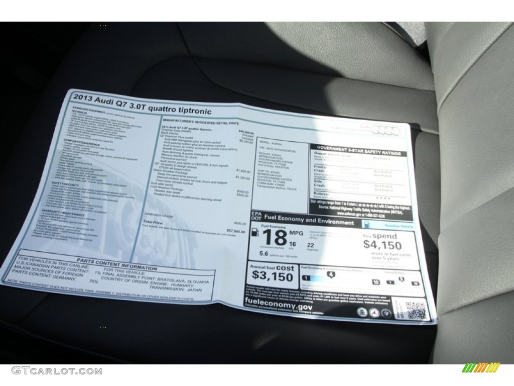 2013 Audi Q7 3.0 TFSI quattro Window Sticker Photo #72898341
