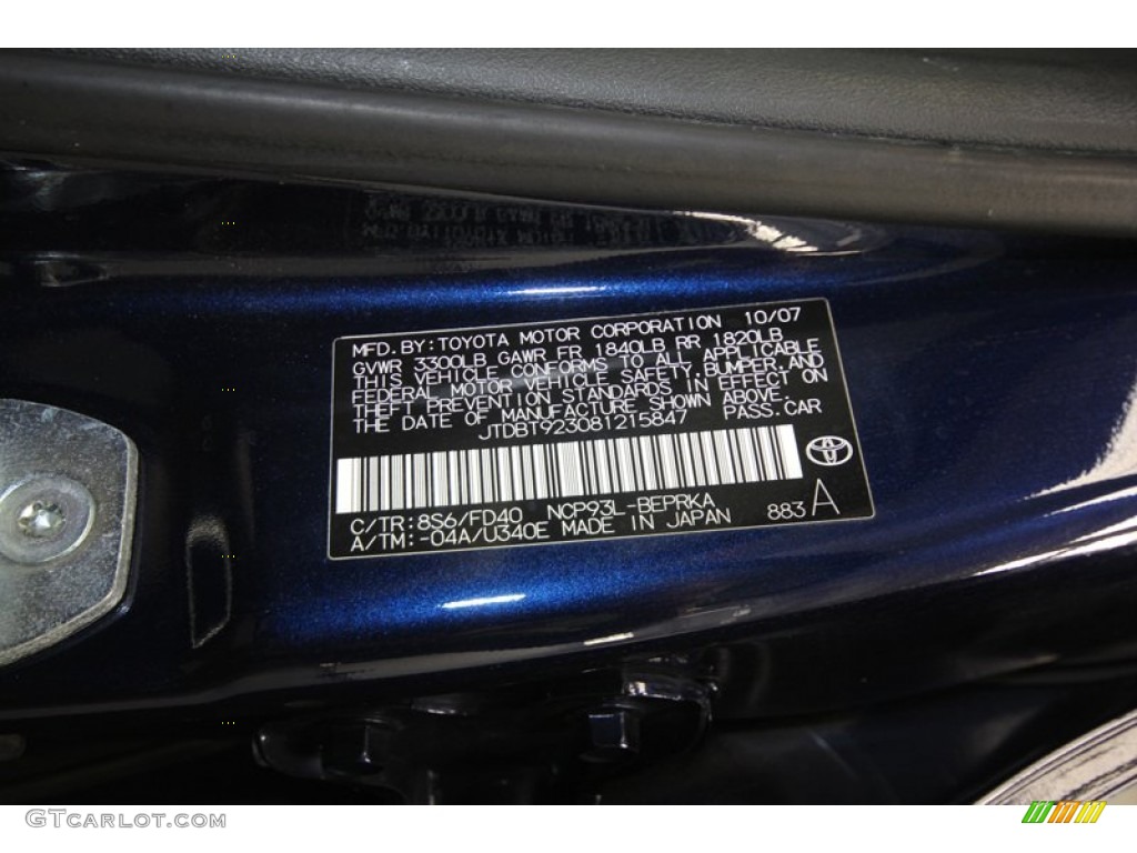 2008 Yaris Color Code 8S6 for Nautical Blue Metallic Photo #72911848