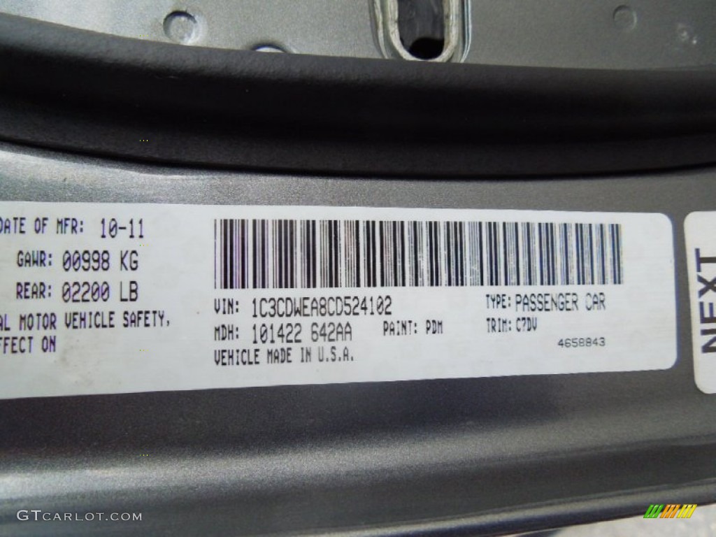 2012 Caliber Color Code PDM for Tungsten Metallic Photo #72912355