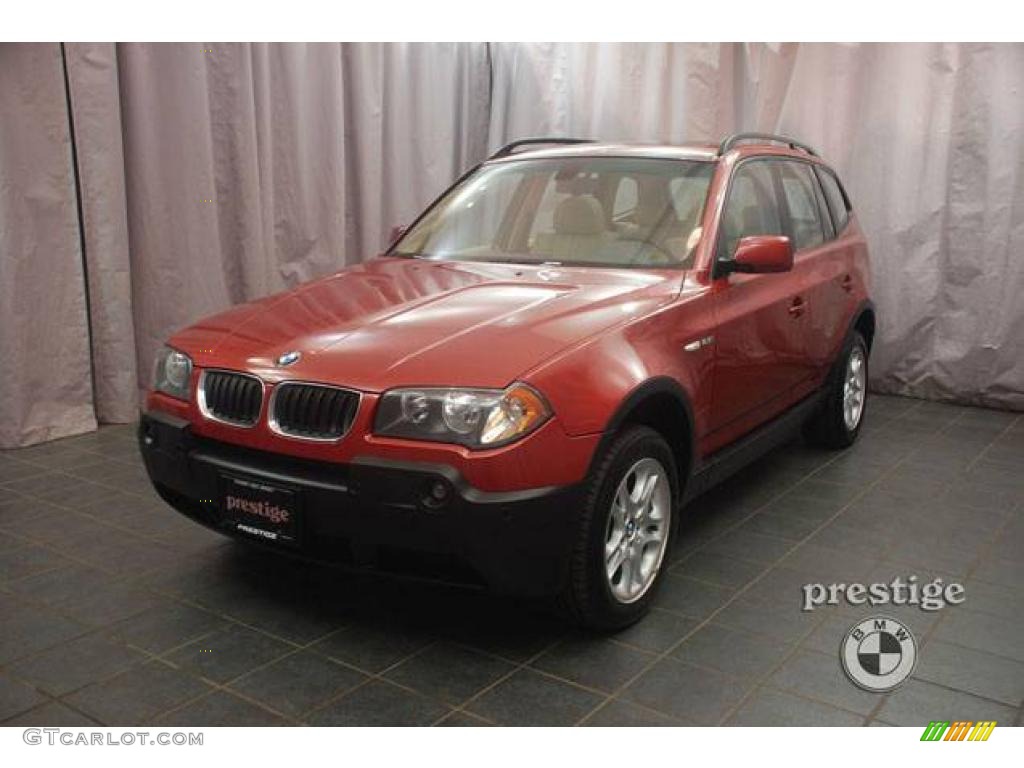 2004 X3 2.5i - Flamenco Red Metallic / Sand Beige photo #1